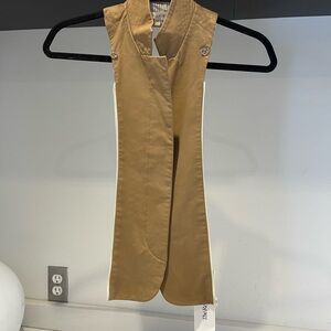 $495 Veronica Beard Camel genuine leather w/blue stripe Dickey jacket insert